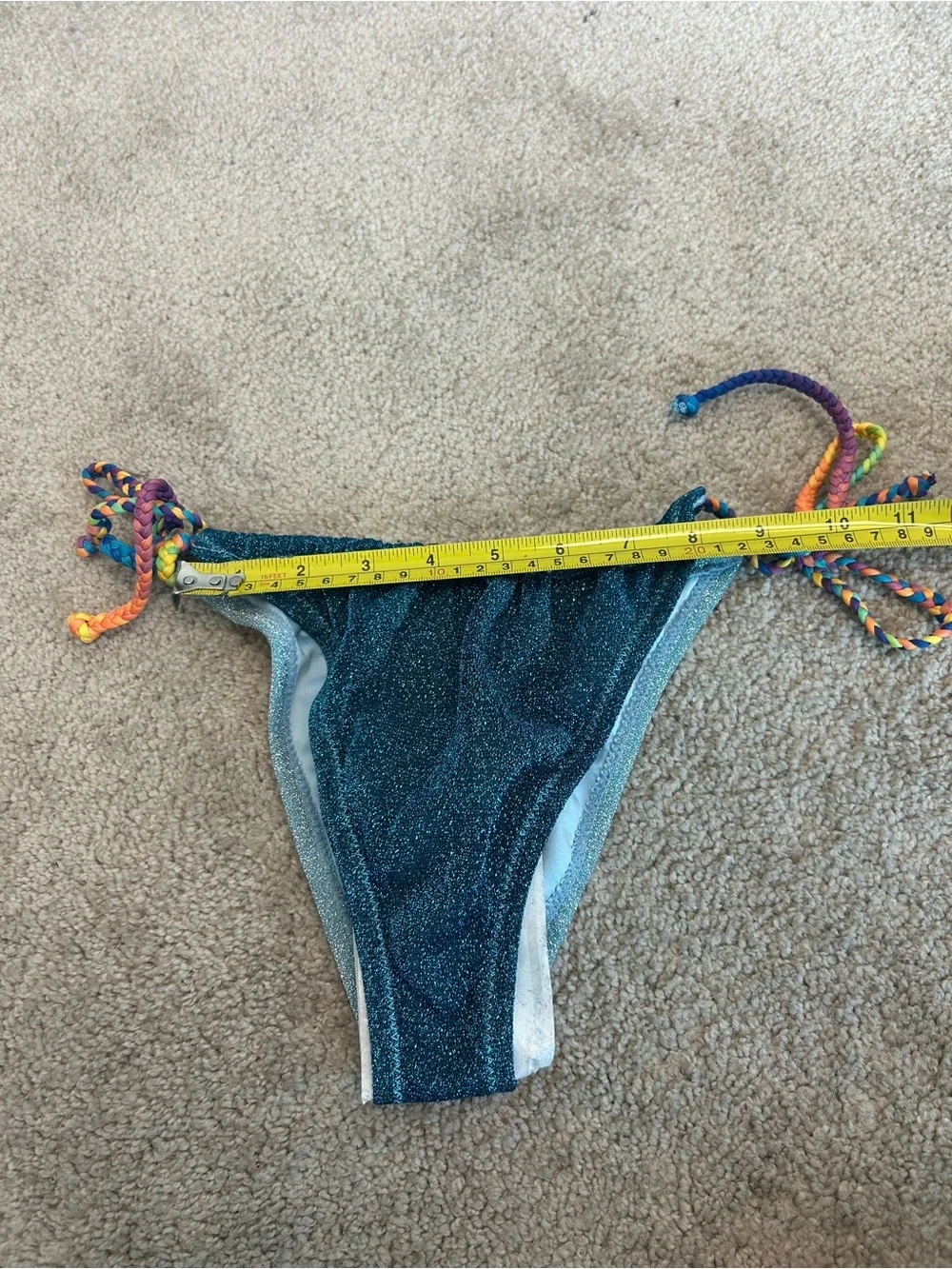 Kurt Geiger London Rainbow String Bikini Bottom Metallic Blue Glitter Size M NWT